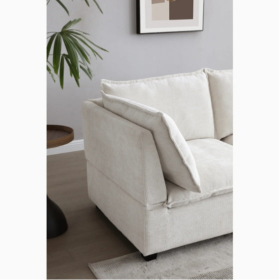 Modular Linen Sectional Sofa with Ottoman