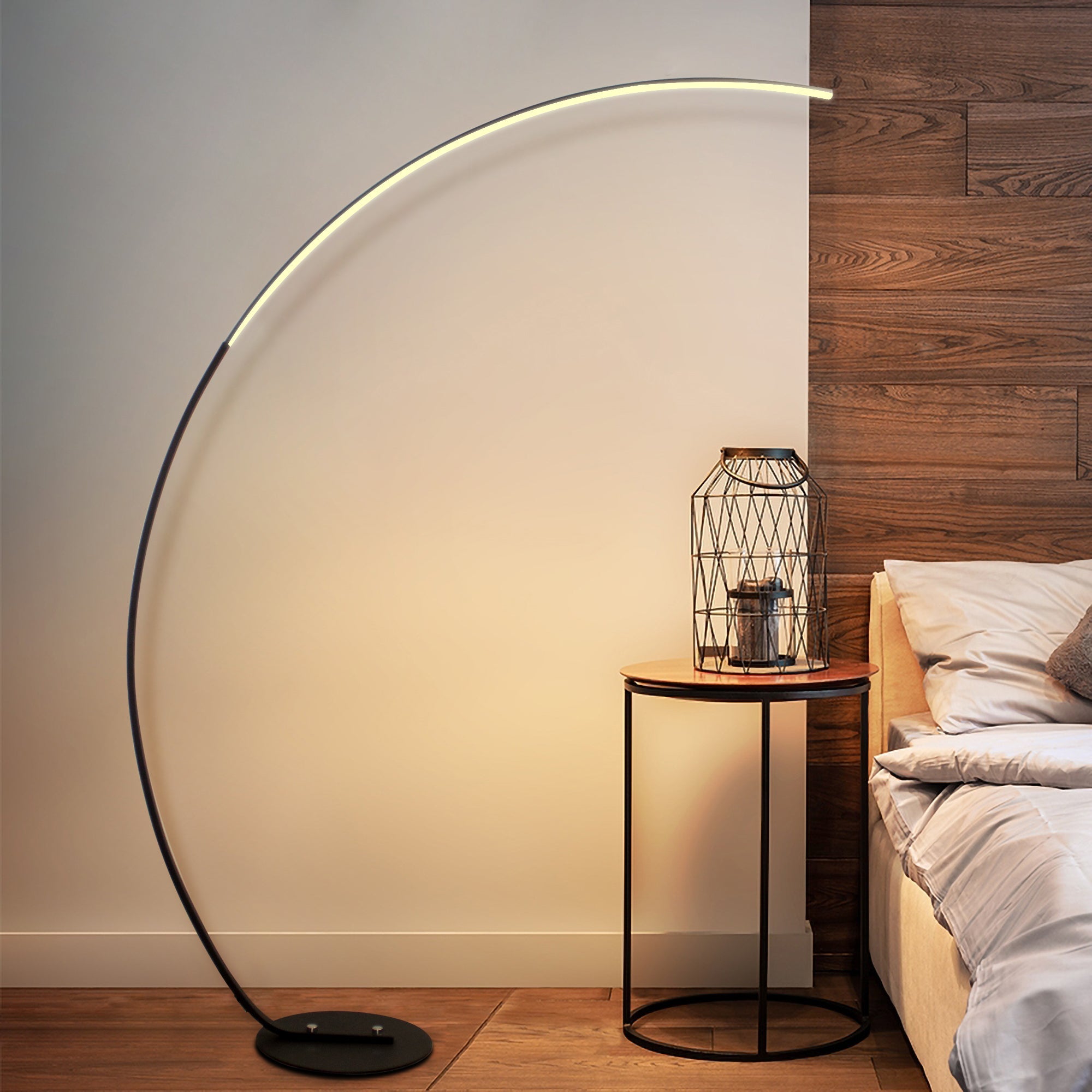 RGBW curve floor lamp lifestyle - contemporary living room floor lighting