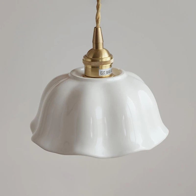 Nordic Copper & Ceramic LED Pendant Light — Modern Hanging Lamp for Kitchen, Bedroom & Cafe
