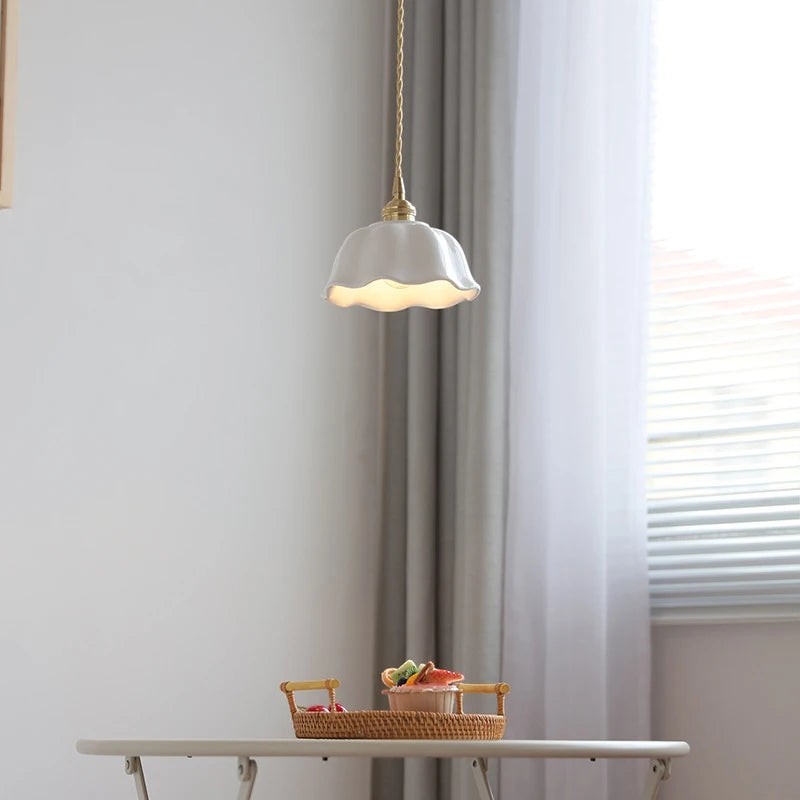 Nordic Copper & Ceramic LED Pendant Light — Modern Hanging Lamp for Kitchen, Bedroom & Cafe