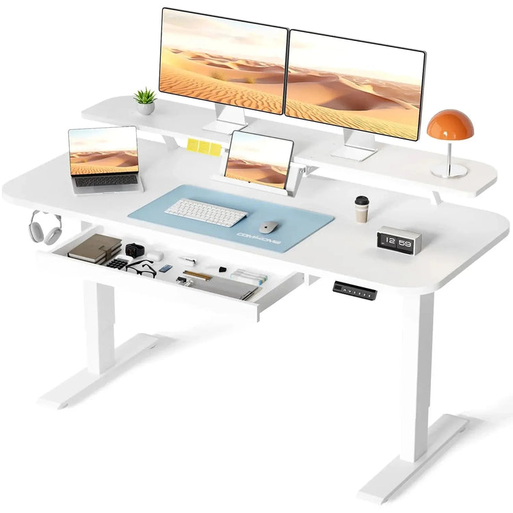COMHOMA Height Adjustable desk Electric Drawer Monitor stand 3 Height Tablet stand White Jonine&