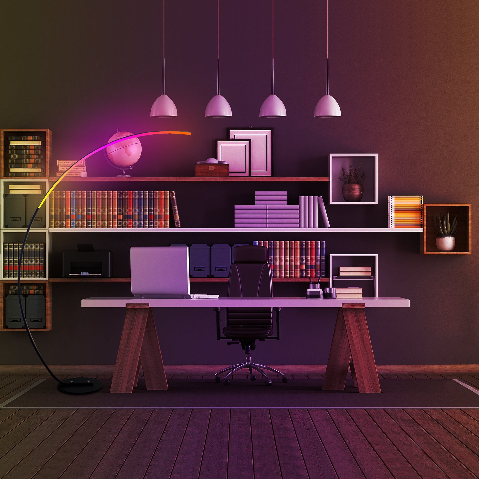 Curve floor lamp in living room - RGBW smart color floor lighting