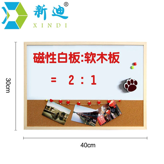 Plan, Pin & Write — 30×40cm Magnetic Whiteboard & Cork Board Combo with Wood Frame