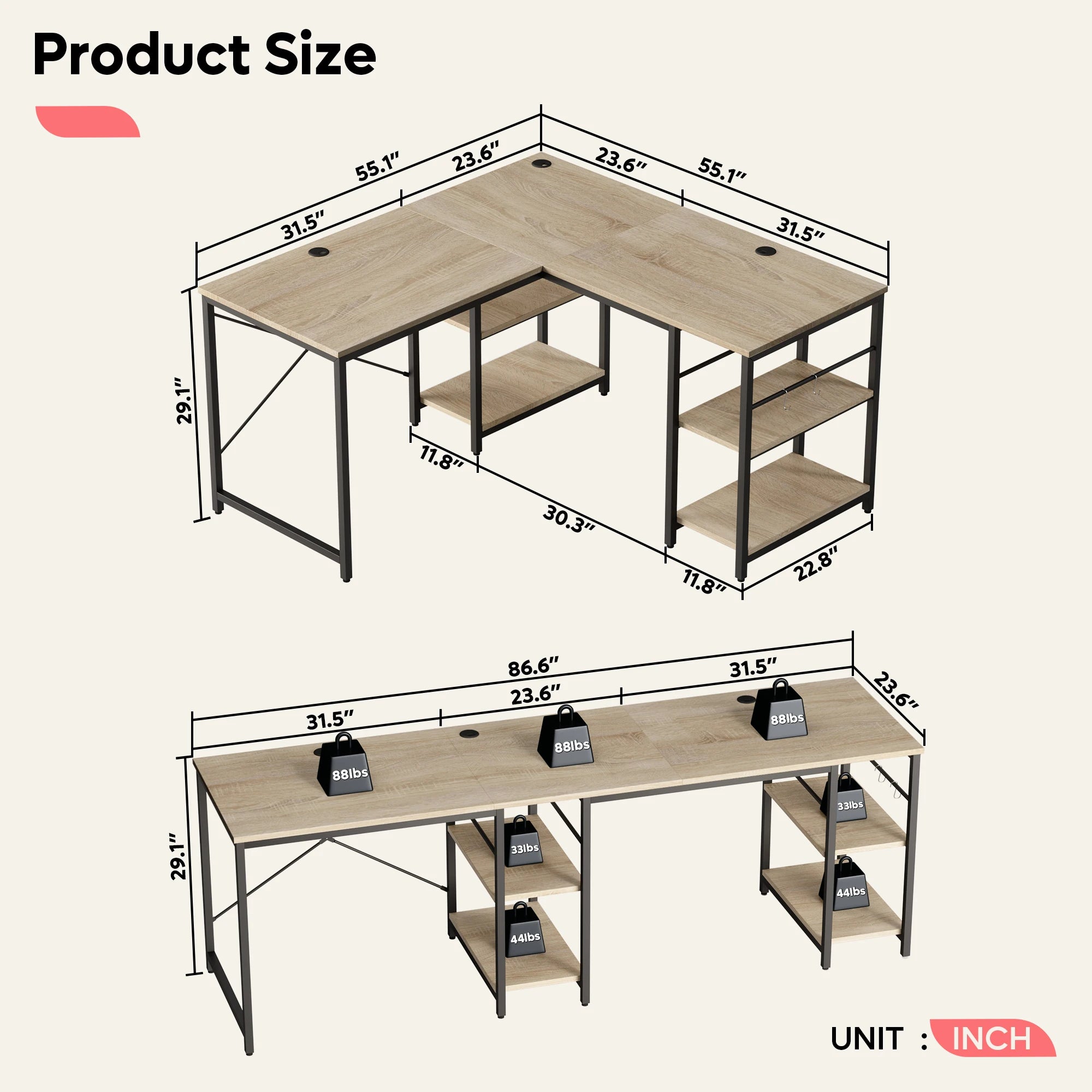 Bestier L-Shaped Executive Desk with Storage Cabinet