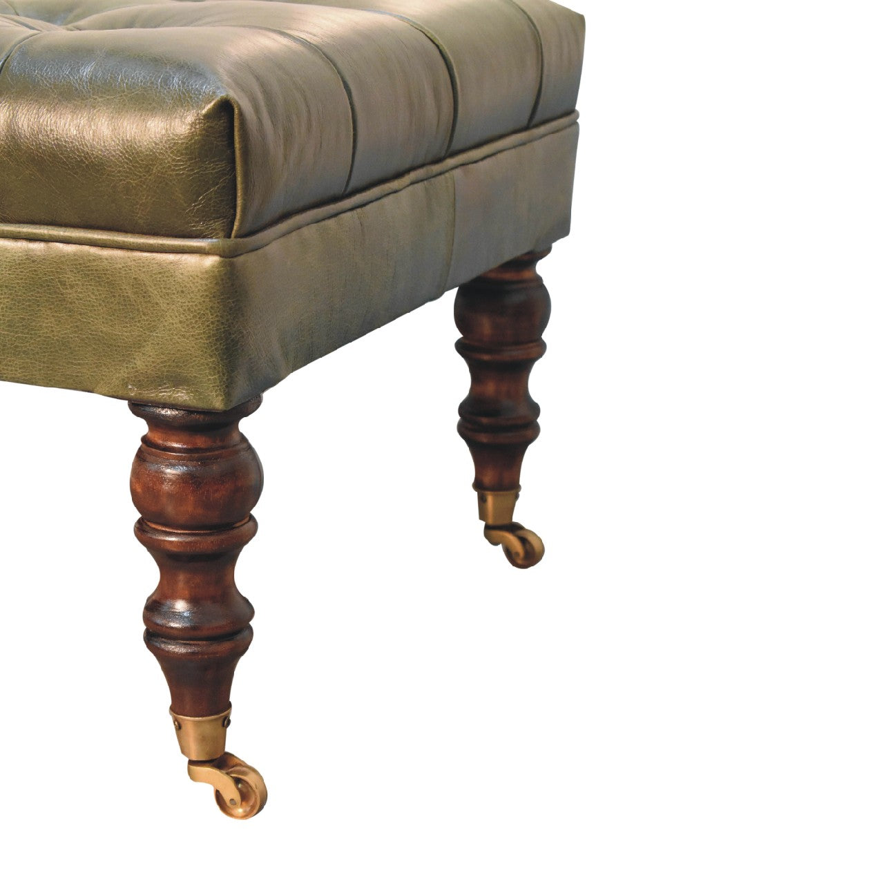 The Ottoman That Commands the Room — Buffalo Green Leather Ottoman with Castor Legs