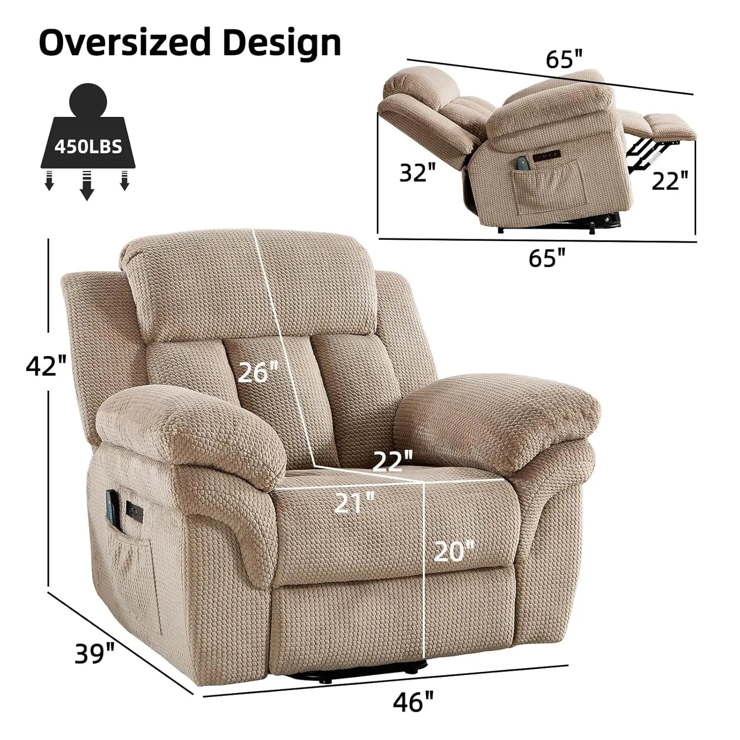 Rise & Rest — 46" Extra-Wide Power Lift Recliner Chair for Big & Tall