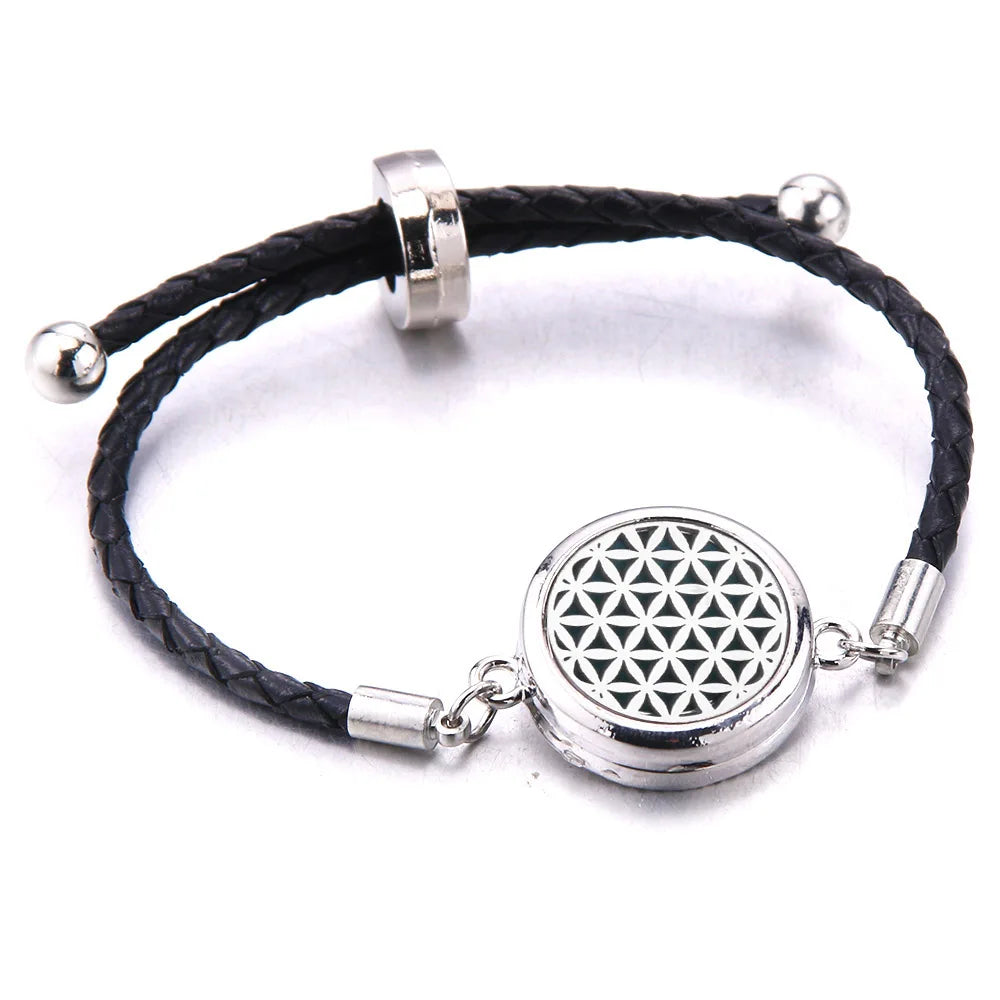 The Scent Locket — Aromatherapy Essential Oil Diffuser Bracelet in Black Leather & Stainless Steel