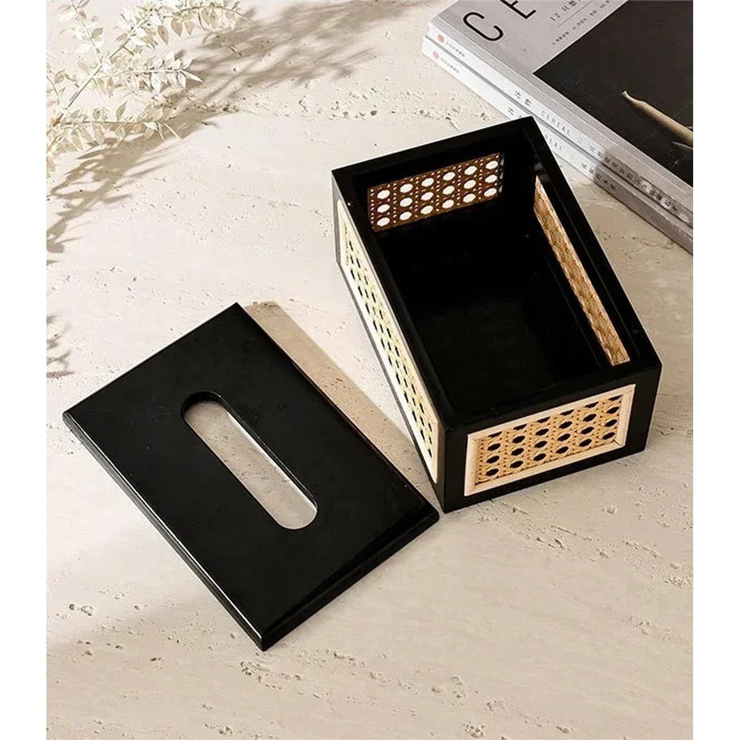 Rattan & Wood Tissue Box Jonine’s Corner
