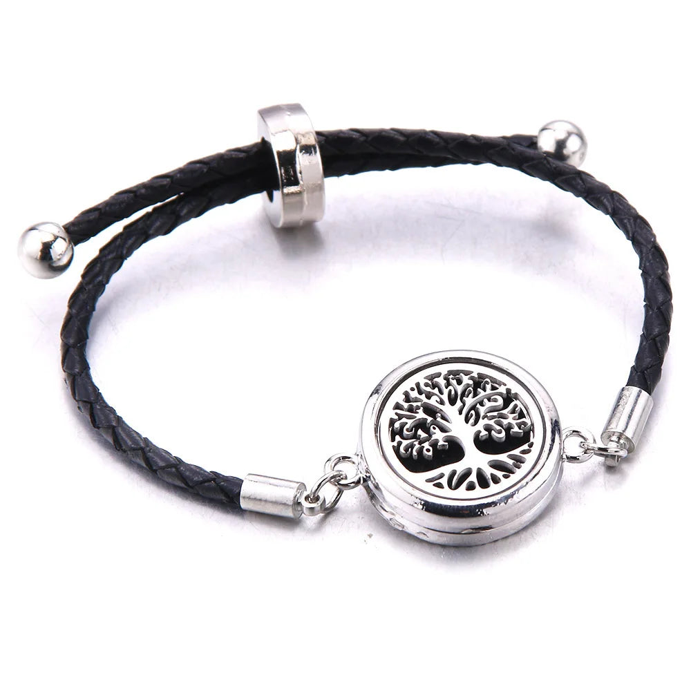 The Scent Locket — Aromatherapy Essential Oil Diffuser Bracelet in Black Leather & Stainless Steel