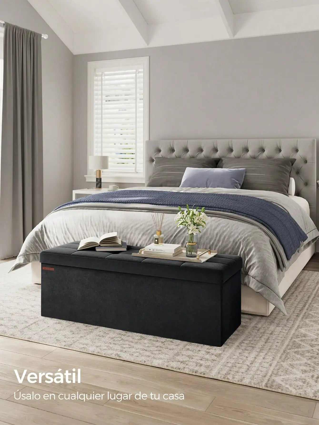 SONGMICS Foldable Storage Ottoman Bench — 110 cm Velvet Cube with 131L Storage