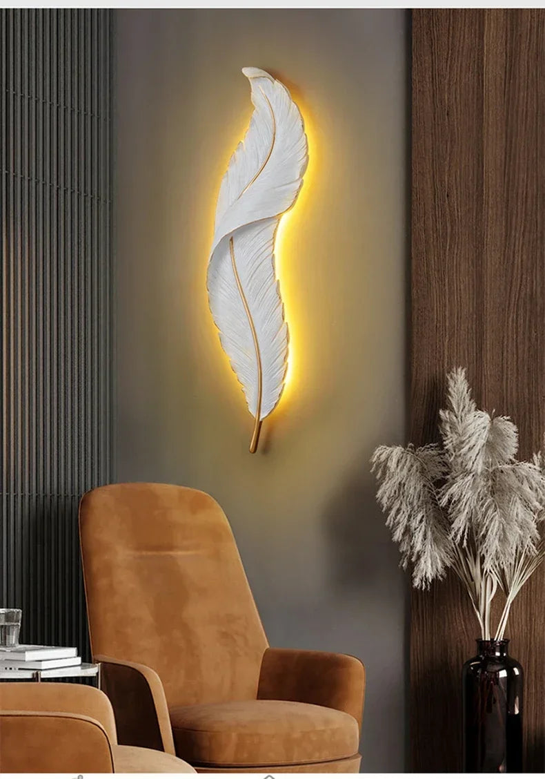 Nordic Feather LED Wall Sconce — Modern Resin Wall Light