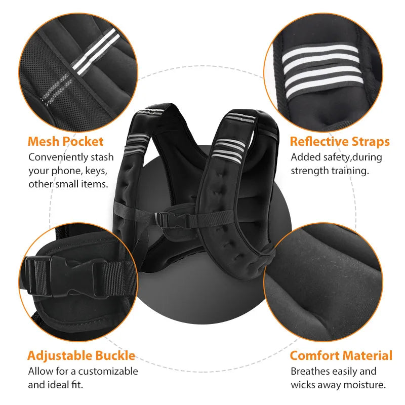 12lb Weighted Vest with Reflective Stripe — Running, Strength Training & Muscle Building
