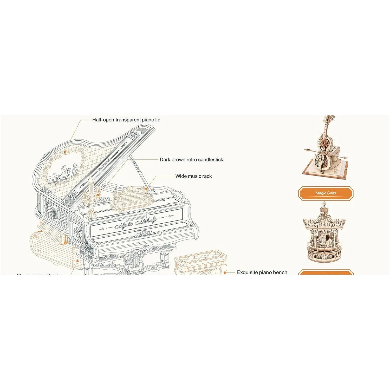 ROKR Magic Piano — 3D Wooden Puzzle Music Box