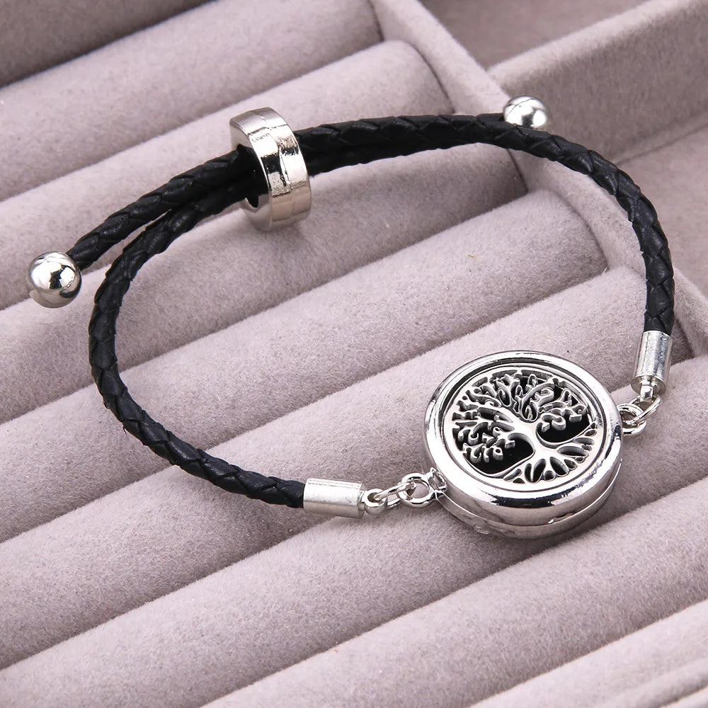 The Scent Locket — Aromatherapy Essential Oil Diffuser Bracelet in Black Leather & Stainless Steel