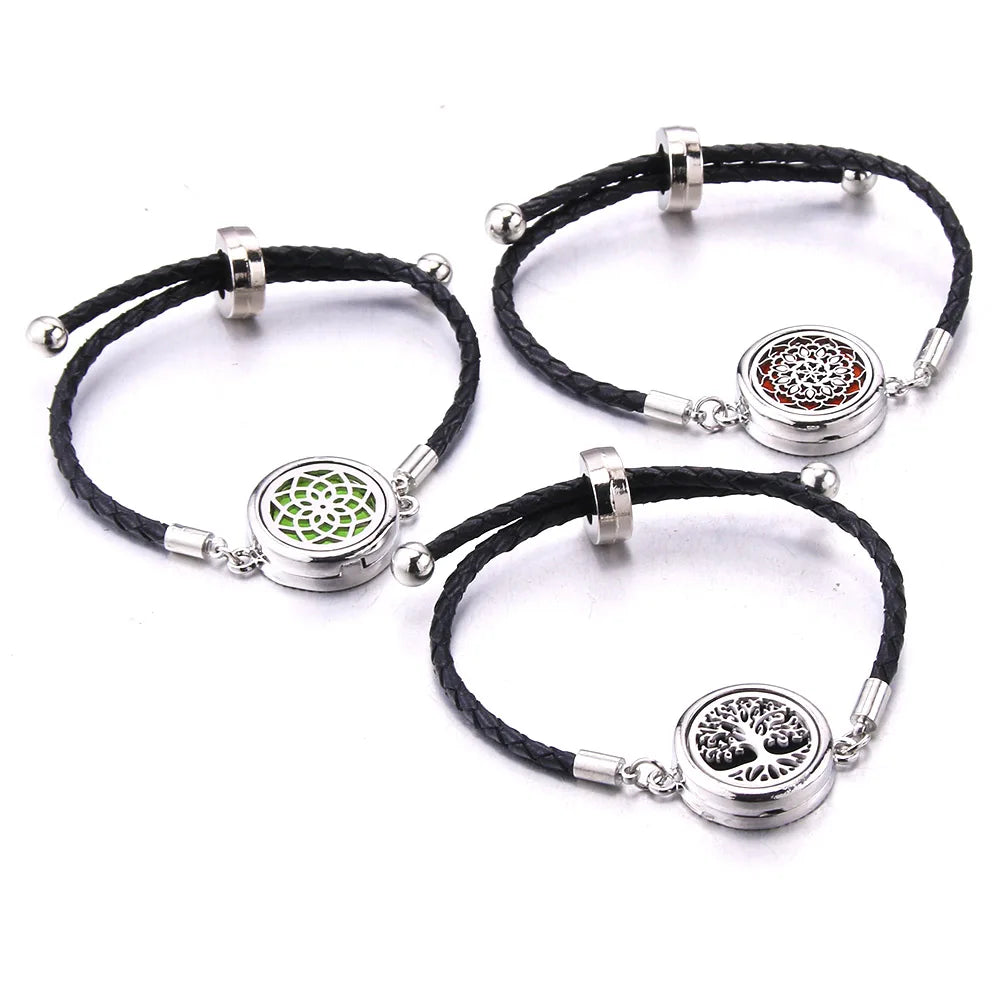 The Scent Locket — Aromatherapy Essential Oil Diffuser Bracelet in Black Leather & Stainless Steel