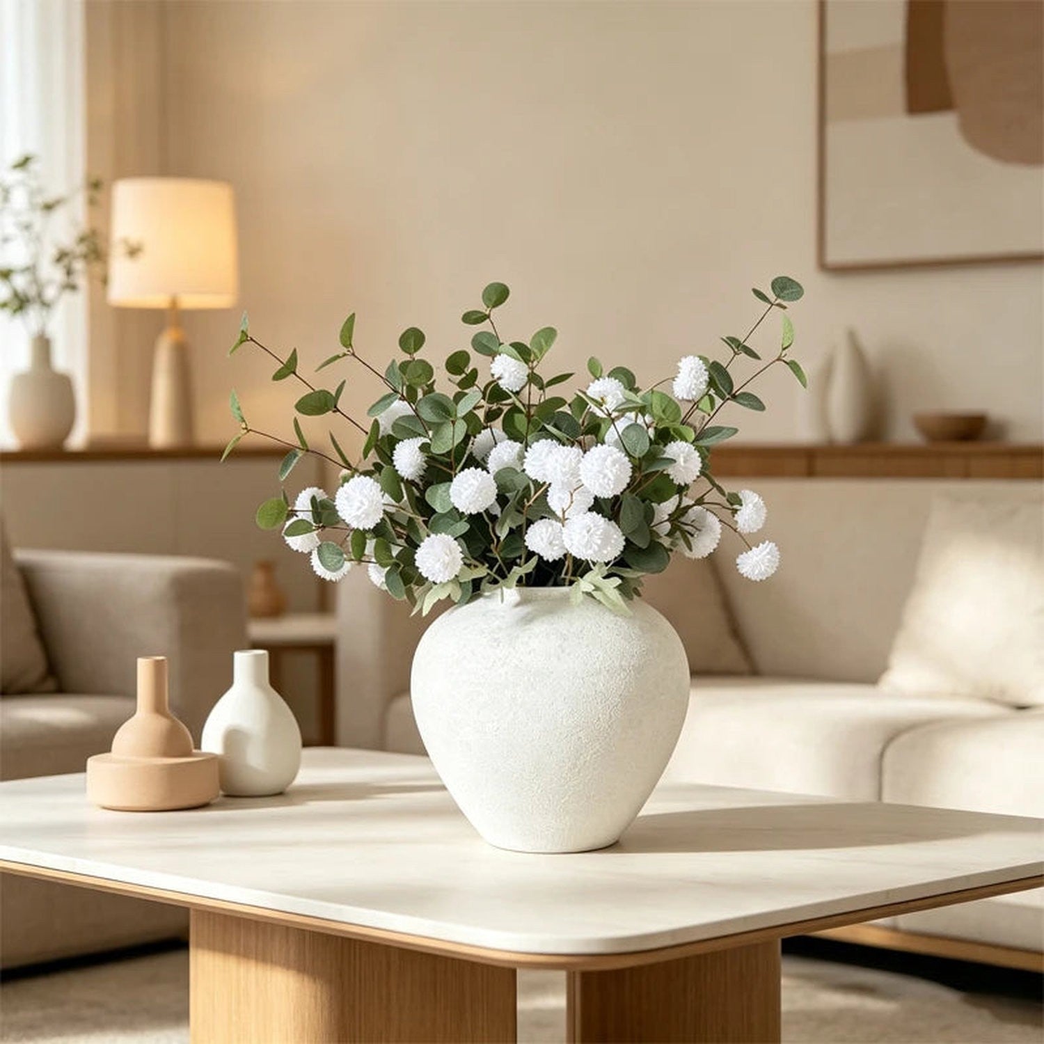 Stone-Texture Round Vase — Large Rustic Centerpiece