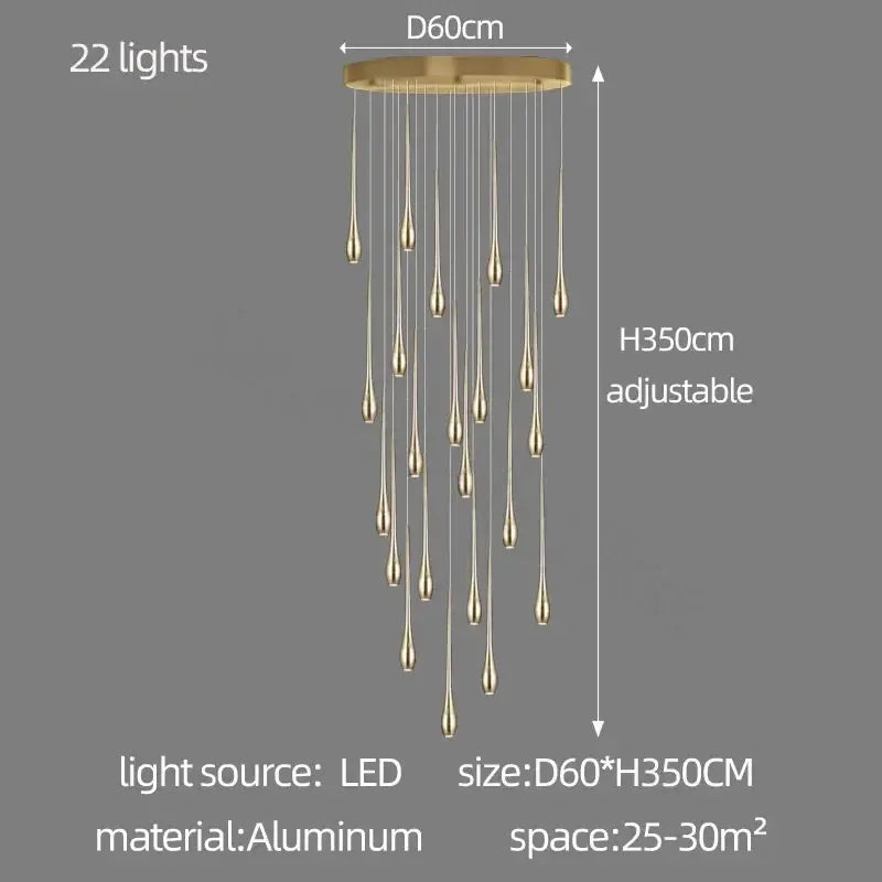 Golden Branch Staircase Chandelier — Multi-Light Pendant for Duplex & Statement Spaces Jonine&