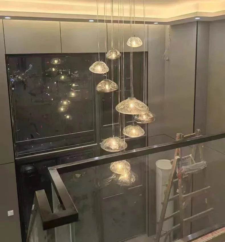 Modern Luxury LED Staircase Chandelier — Dimmable Multi-Head Pendant Light