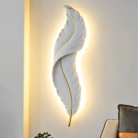 White Feather LED Wall Sconce — Modern Resin Bedroom & Living Room Light