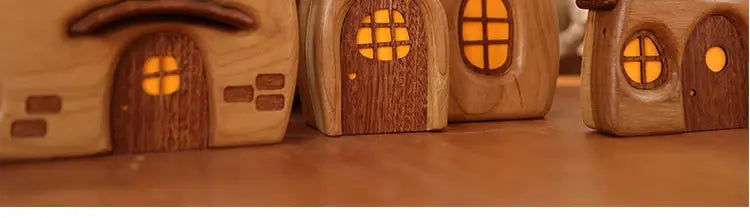 Nordic Style Wooden House Ornaments Miniature Landscape Creative Cute Gifts Home Decor Wooden Building Desktop Decorations