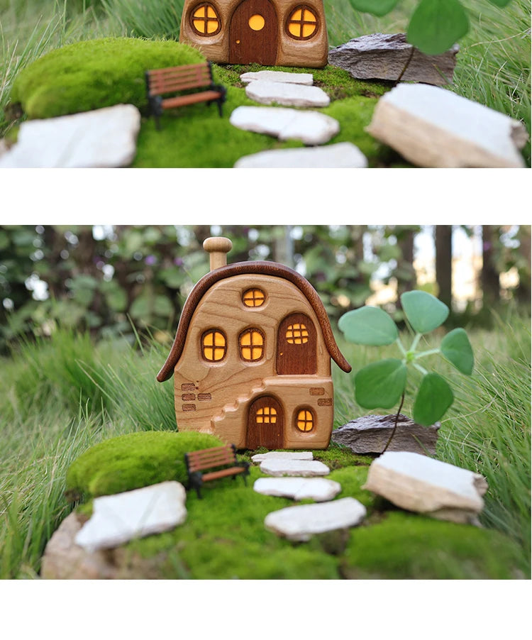 Nordic Style Wooden House Ornaments Miniature Landscape Creative Cute Gifts Home Decor Wooden Building Desktop Decorations