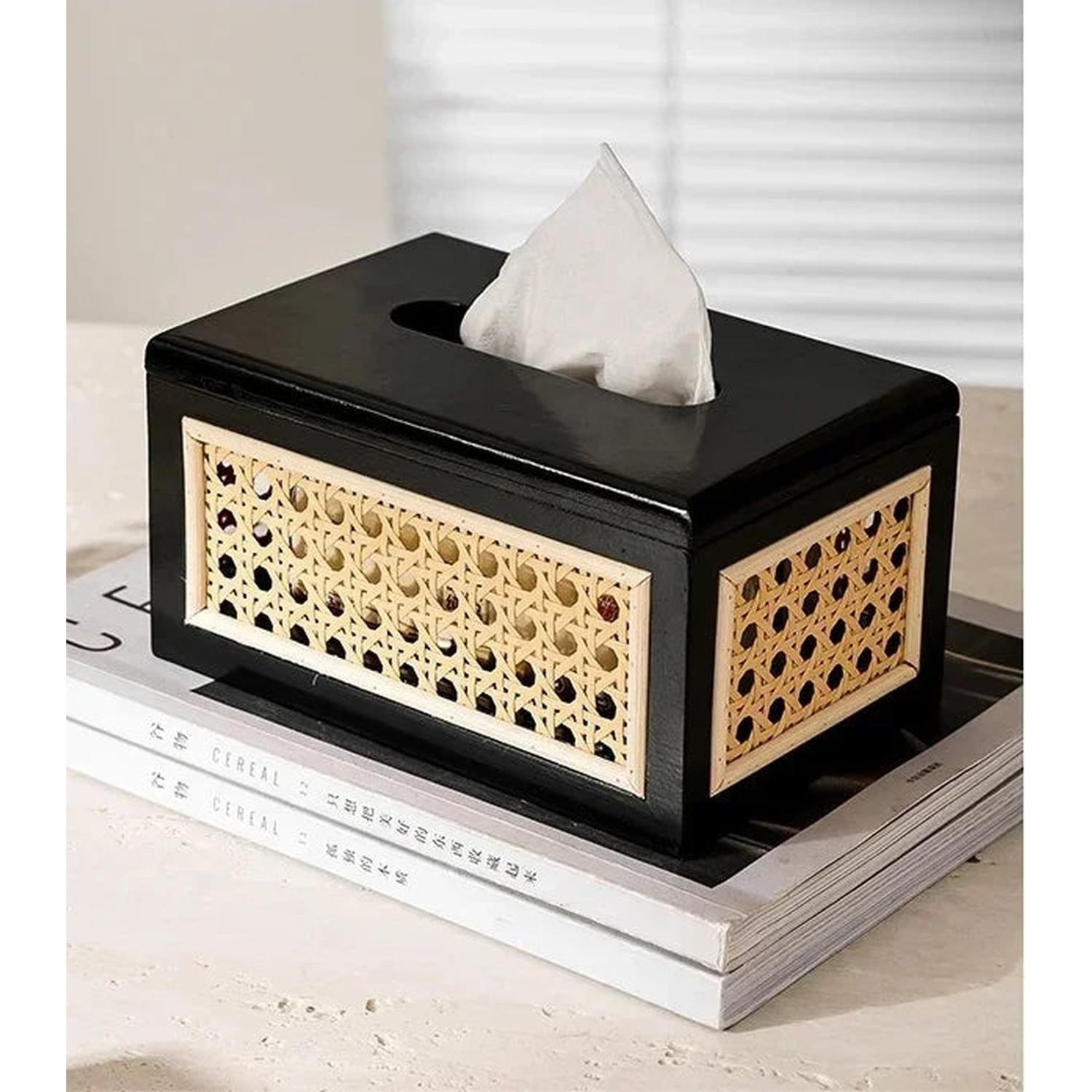Rattan & Wood Tissue Box Jonine’s Corner