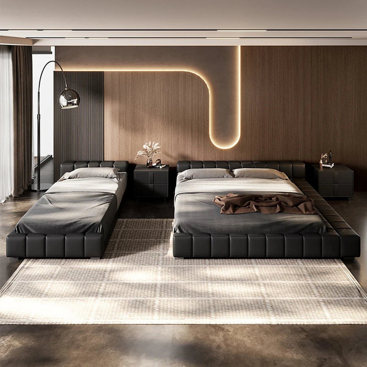 Minimalist Upholstered Headboard Bed — Full Size Lounge Frame