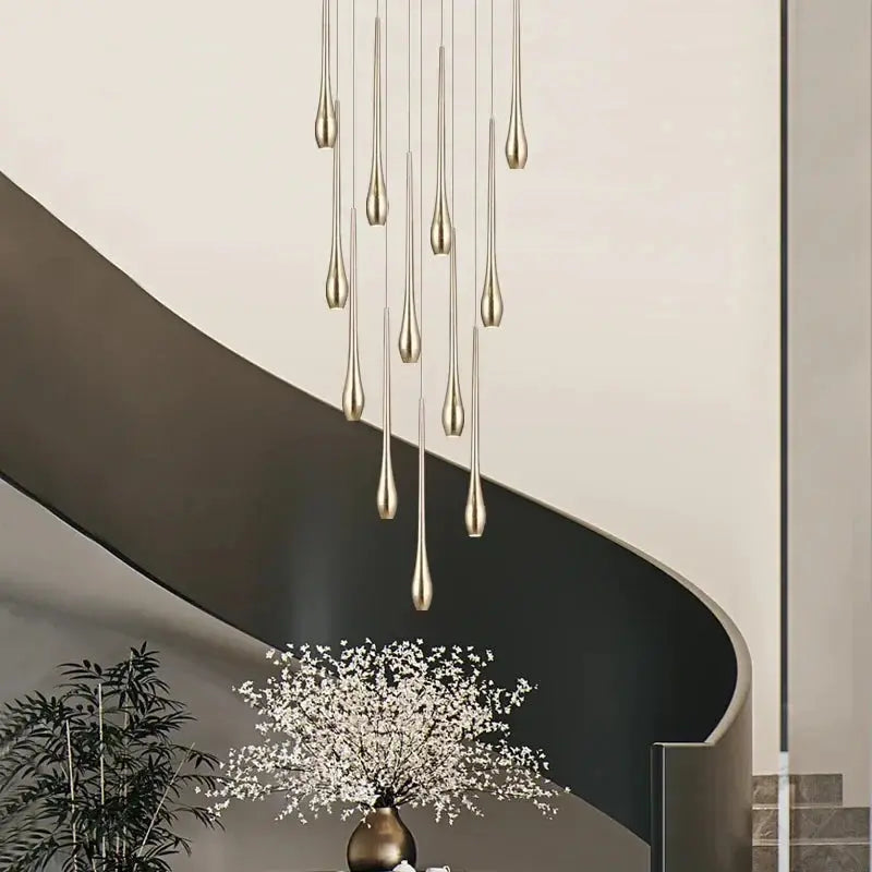Golden Branch Staircase Chandelier — Multi-Light Pendant for Duplex & Statement Spaces Jonine&