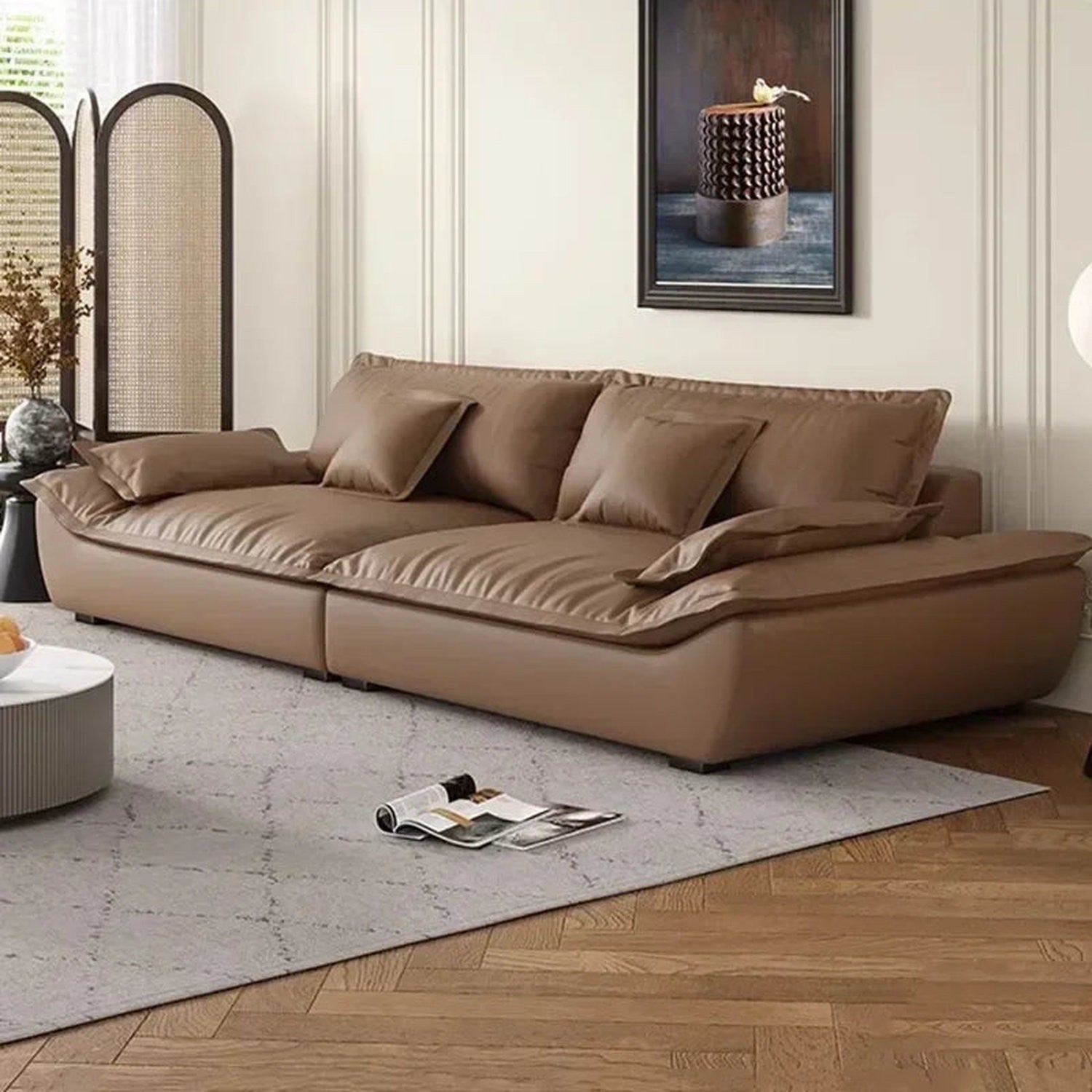 Luxury Genuine Leather Sofa — Designer Modular Living Room Seating