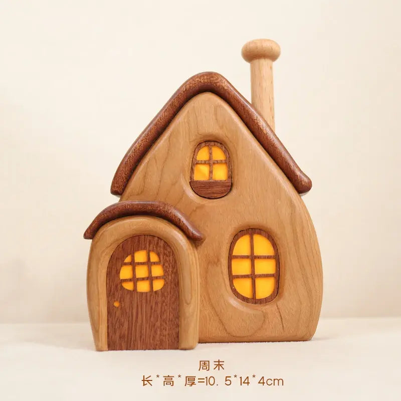 Nordic Style Wooden House Ornaments Miniature Landscape Creative Cute Gifts Home Decor Wooden Building Desktop Decorations