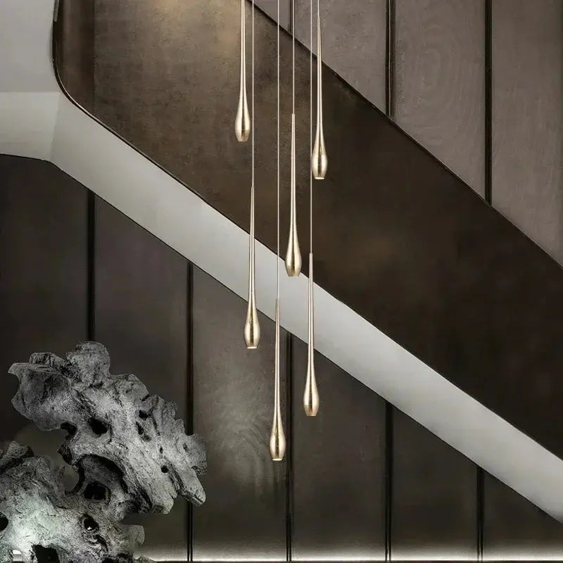 Golden Branch Staircase Chandelier — Multi-Light Pendant for Duplex & Statement Spaces Jonine&