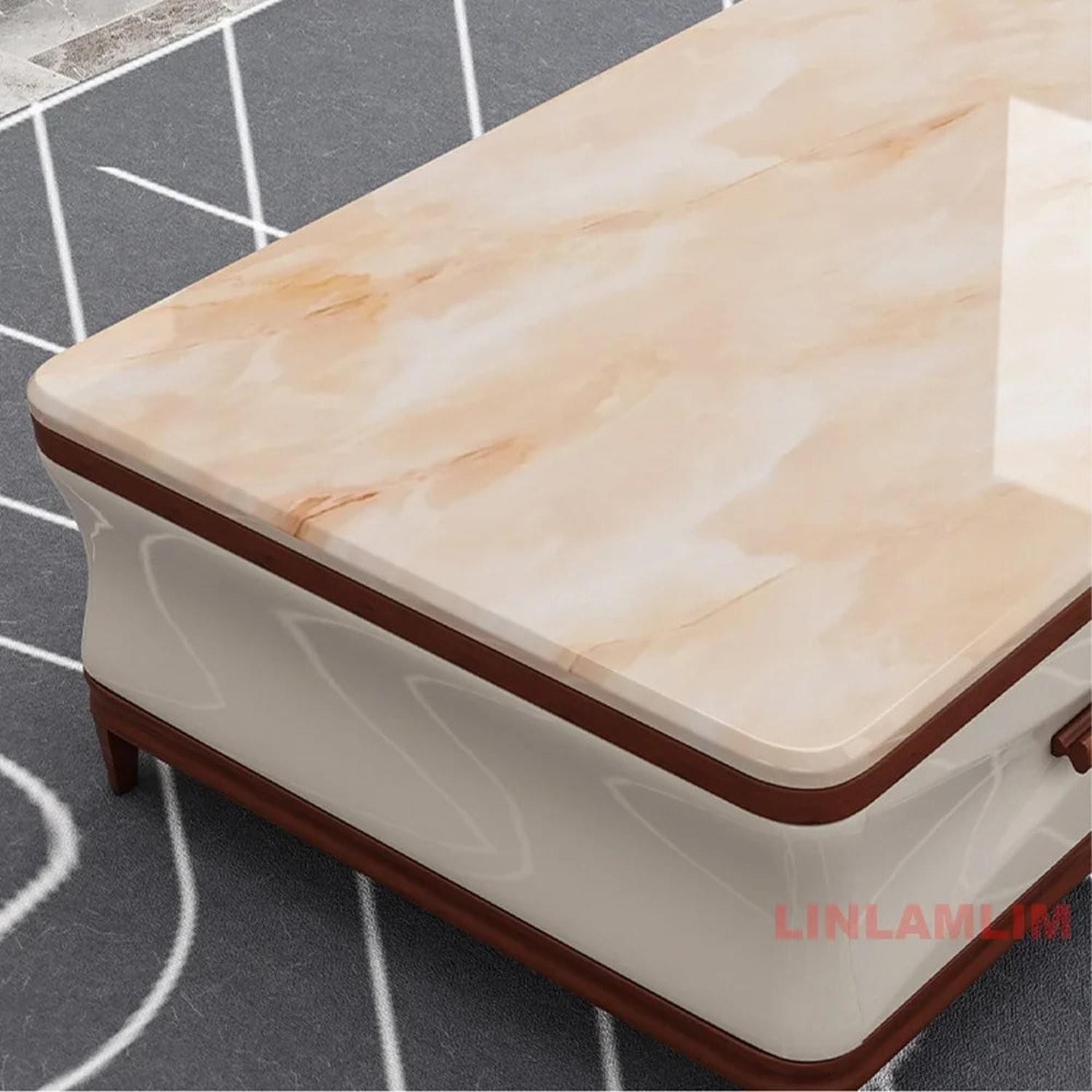 Marble & Wood Living Room Furniture Set — Coffee Table, TV Stand & Side Cabinets