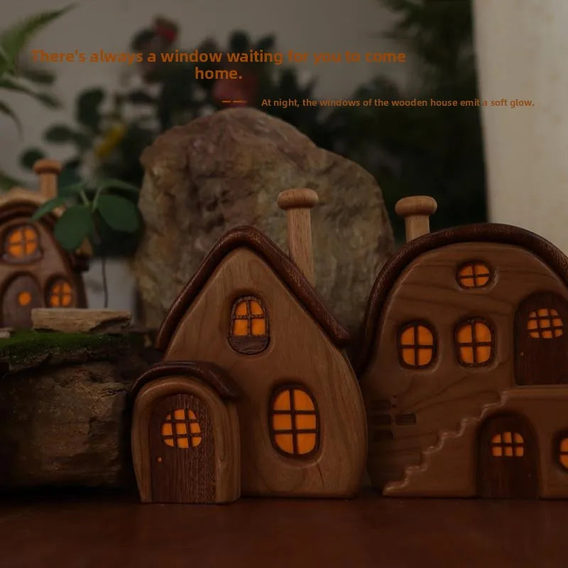 Nordic Style Wooden House Ornaments Miniature Landscape Creative Cute Gifts Home Decor Wooden Building Desktop Decorations