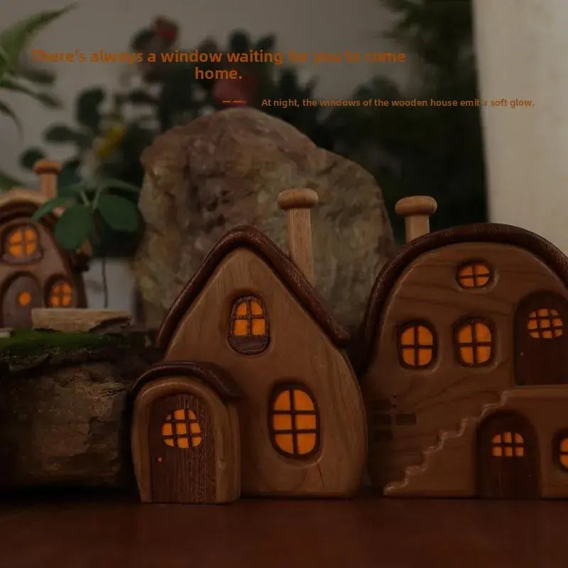 Nordic Style Wooden House Ornaments Miniature Landscape Creative Cute Gifts Home Decor Wooden Building Desktop Decorations