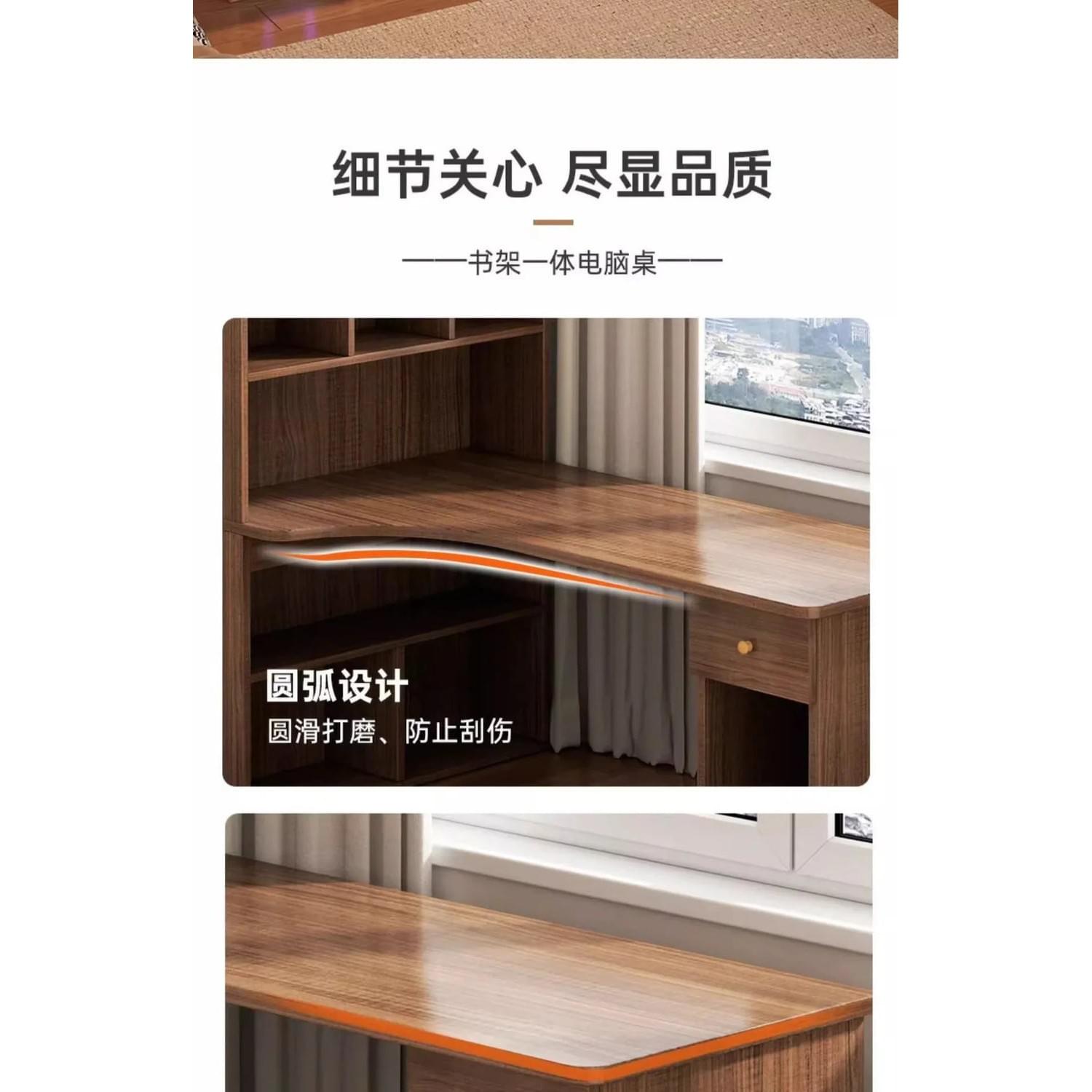 L-Shaped Corner Desk with Bookshelf — Dual Monitor & Home Office