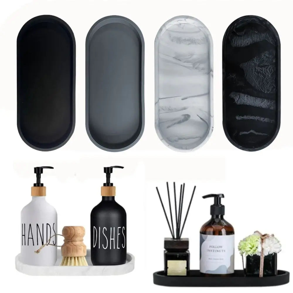 The Marble Tray — Oval Silicone Vanity & Countertop Organizer Tray