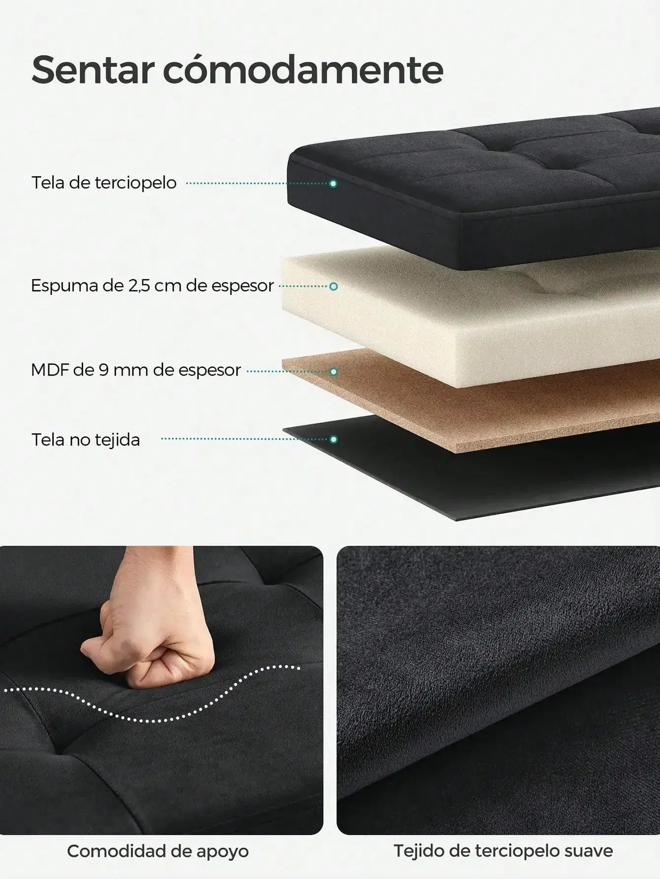 SONGMICS Foldable Storage Ottoman: 38 x 110 x 38 cm Cube Bench (300 kg capacity) for Living Room, Bedroom Jonine&