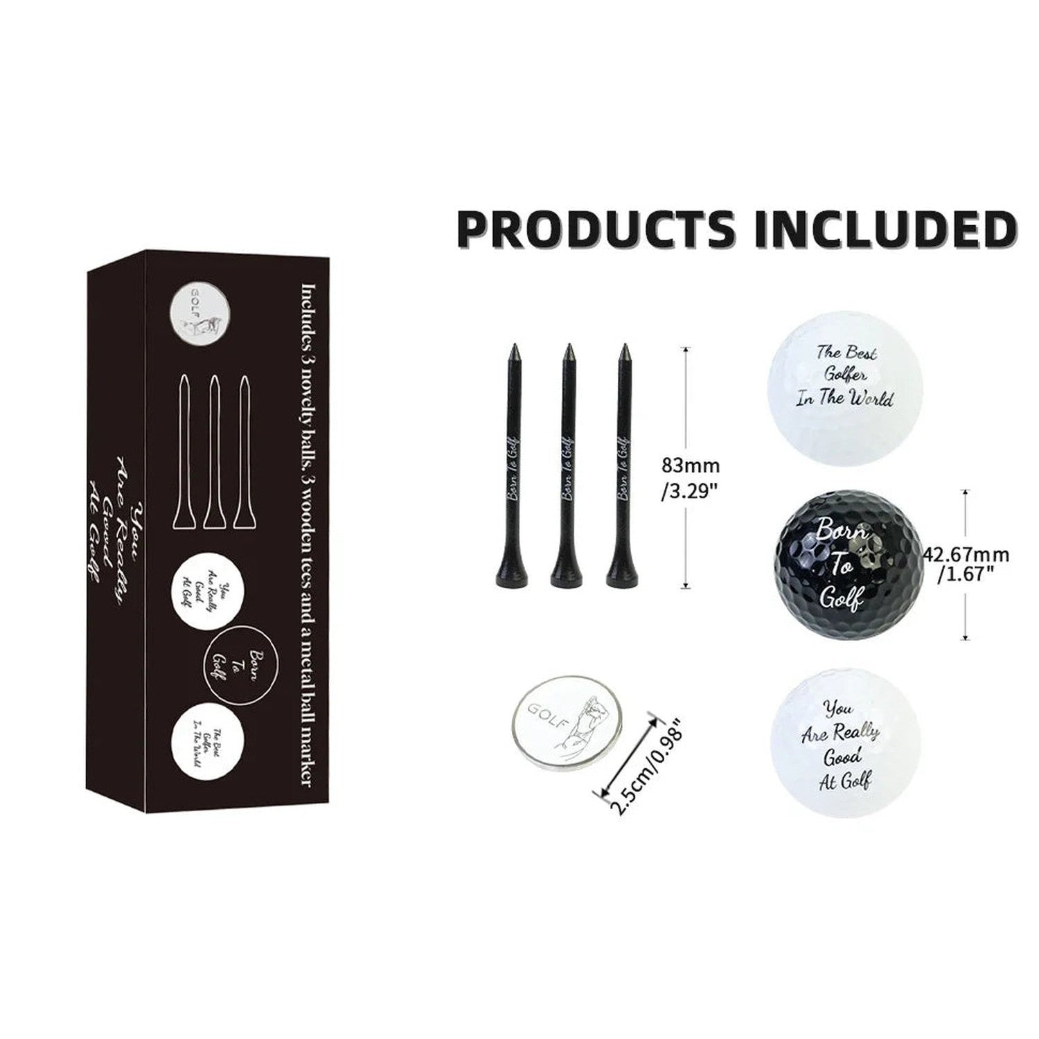Novelty Golf Gift Set for Men — Balls, Tees & Ball Marker