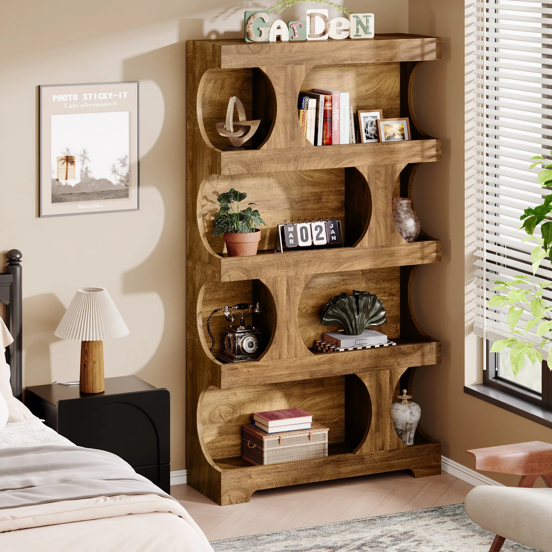 Tribesigns 71" Tall Bookcase, 4-Tier S-Shaped Bookshelf, Wood Decorative Storage Shelving, Modern Freestanding Display Shelves