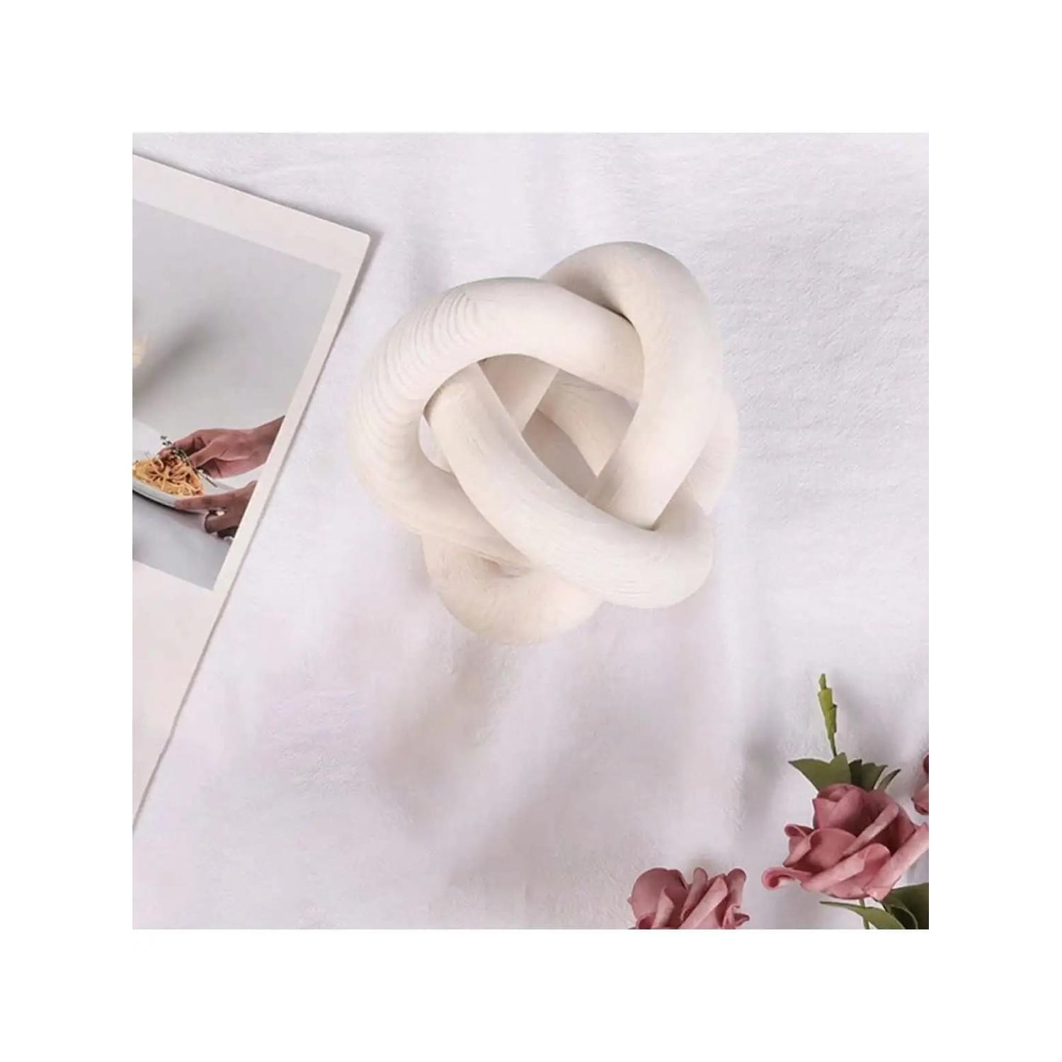 Hand-Carved Chain Link Wood Sculpture — Boho Shelf & Table Accent