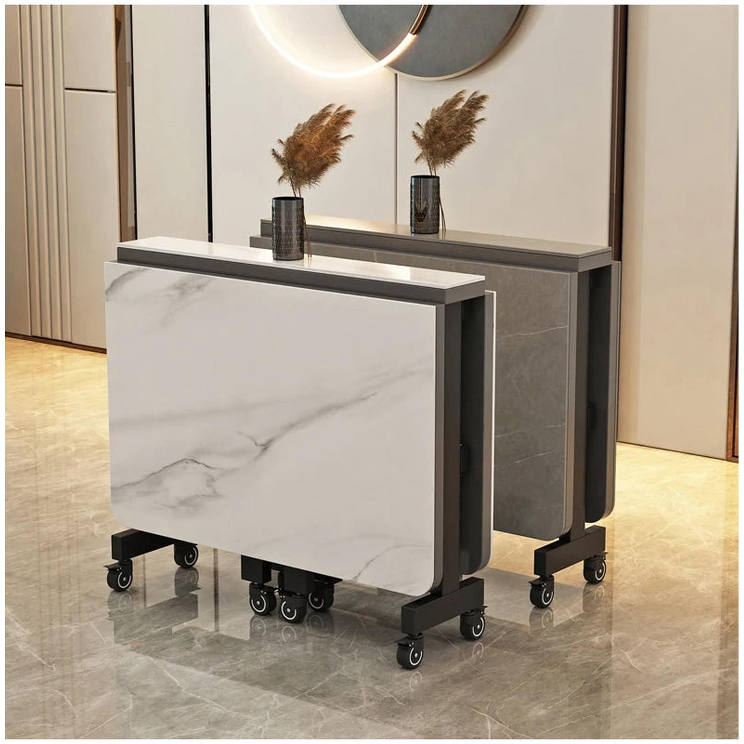Extendable Dark Luxury Dining Table — Space-Saving with Casters