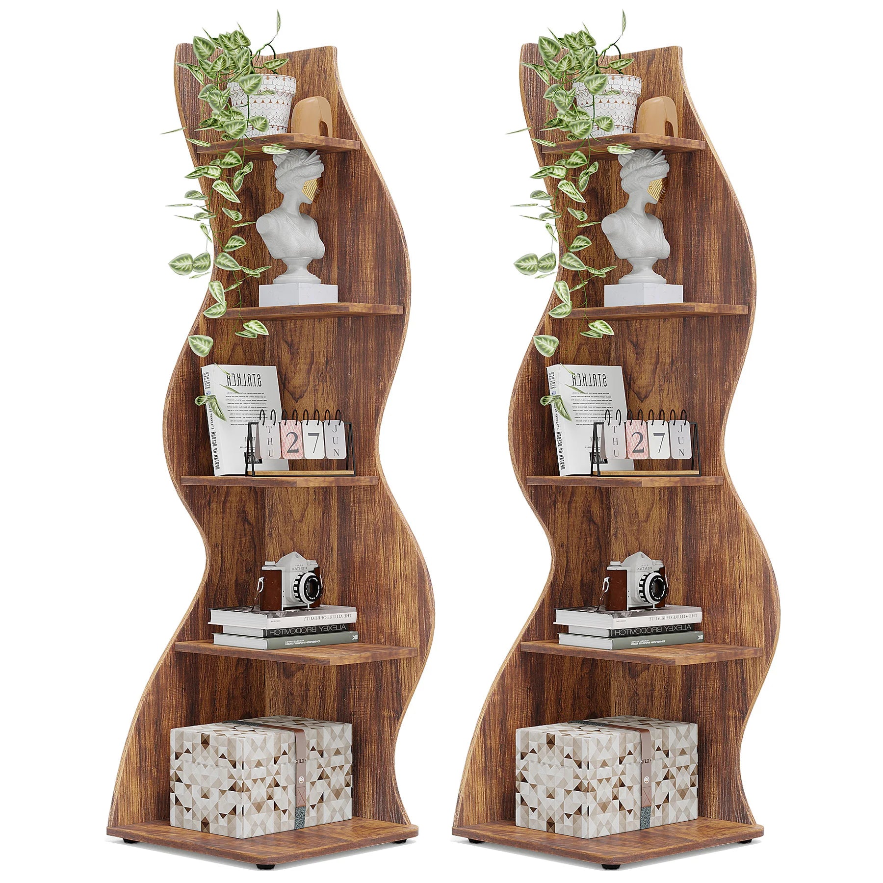 Tribesigns Corner Shelf, Modern 5-Tier Wall Corner Bookshelf, Stylish Corner Small Bookcase Storage Rack Plant Stand