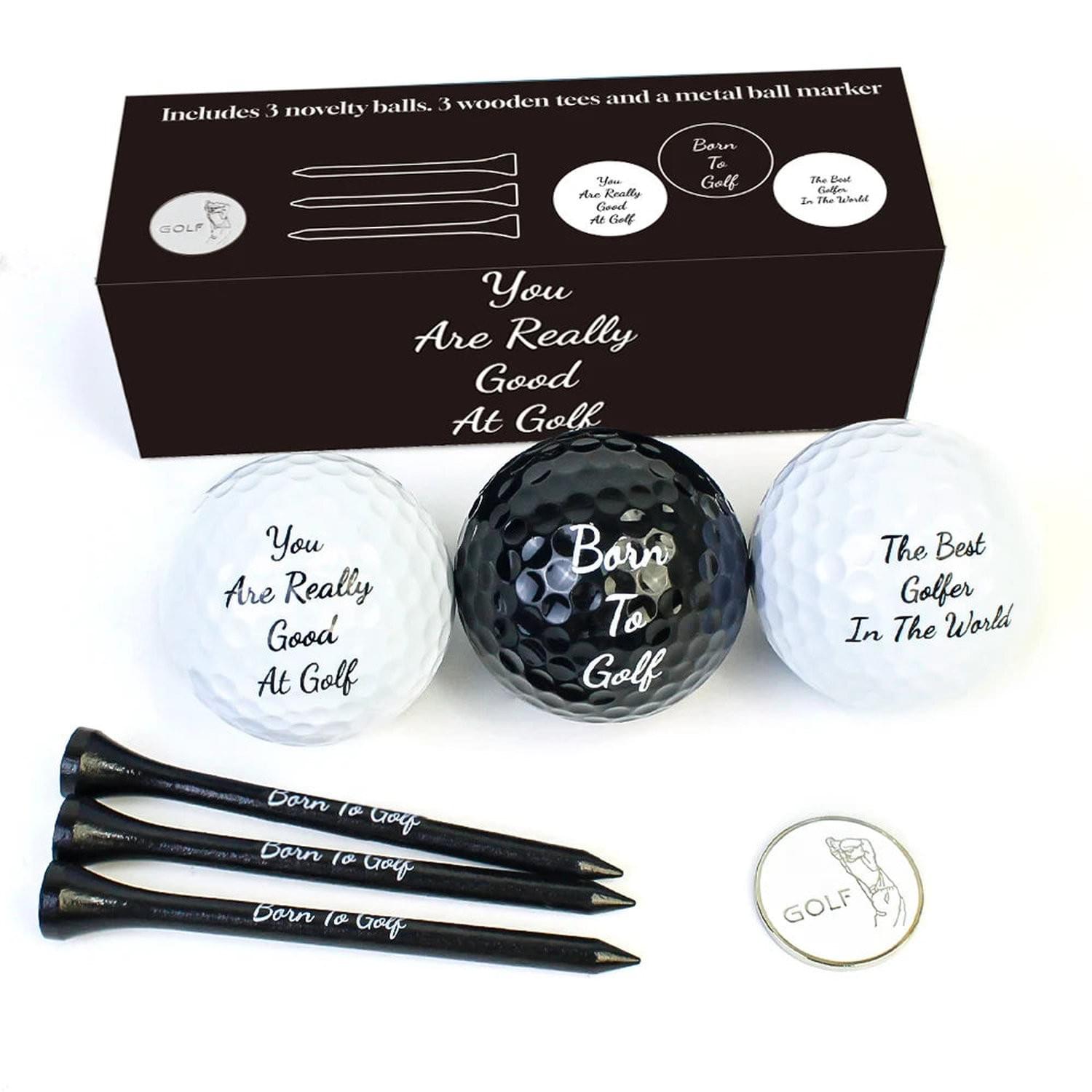 Novelty Golf Gift Set for Men — Balls, Tees & Ball Marker