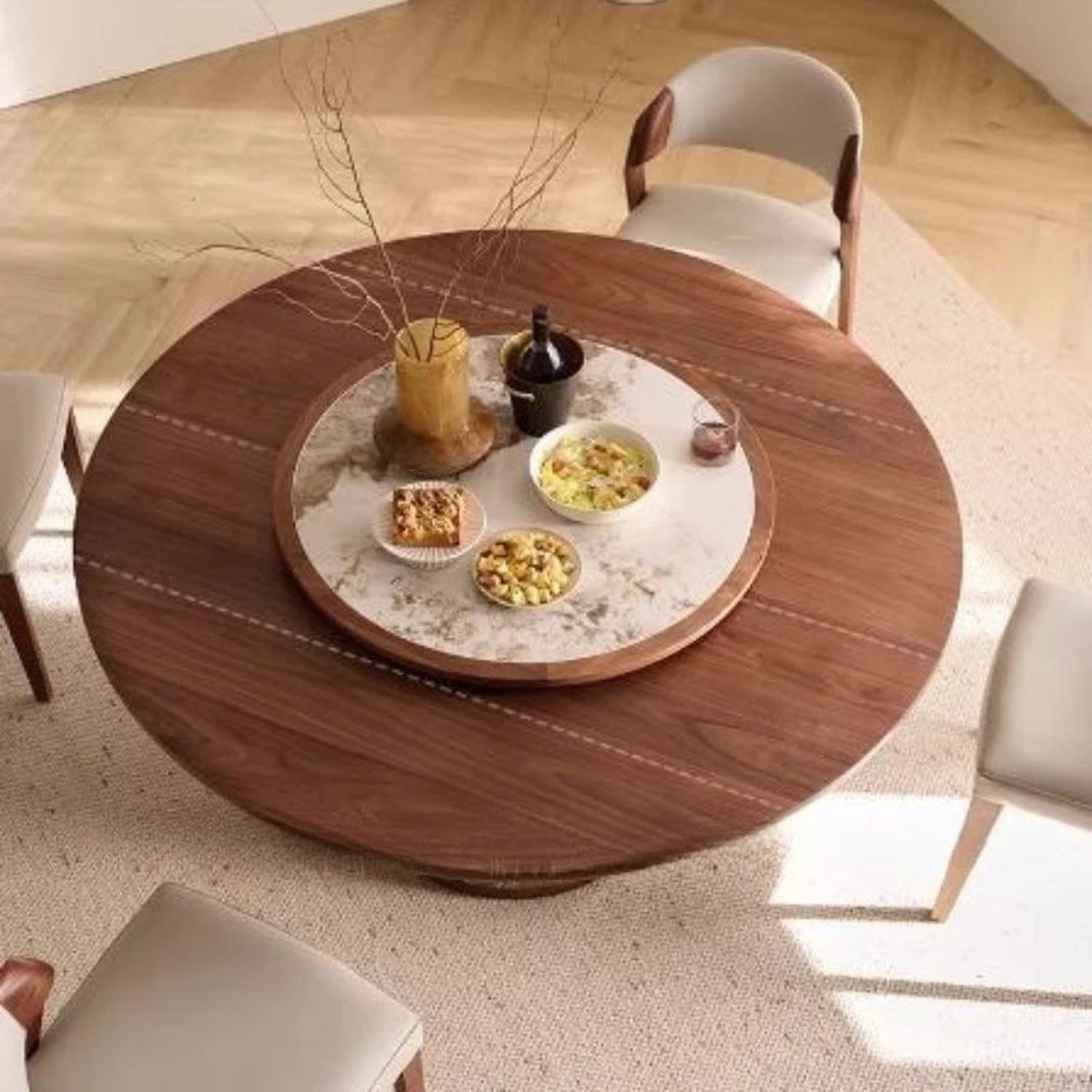 Mid-Century Round Dining Table — Solid Wood, Seats 4