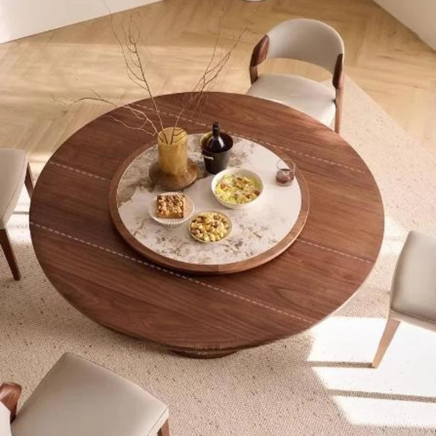 Mid-Century Round Dining Table — Solid Wood, Seats 4