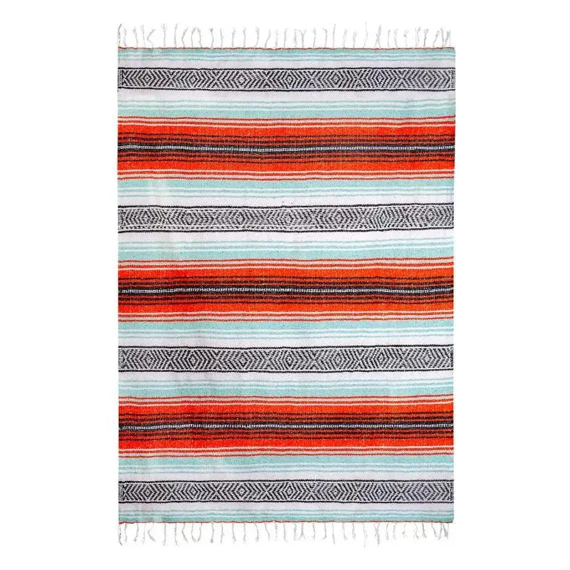 Mexican Hand-Woven Striped Blanket — Cotton Throw for Beach, Sofa, Picnic & Travel
