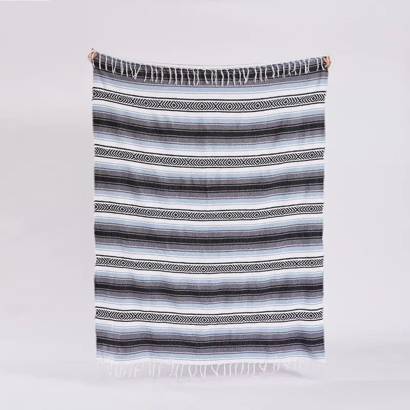 Mexican Hand-Woven Striped Blanket — Cotton Throw for Beach, Sofa, Picnic & Travel
