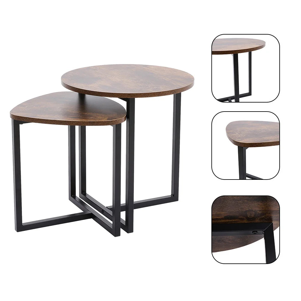 Nesting Side Table Set — Round & Triangular Wooden Coffee Tables
