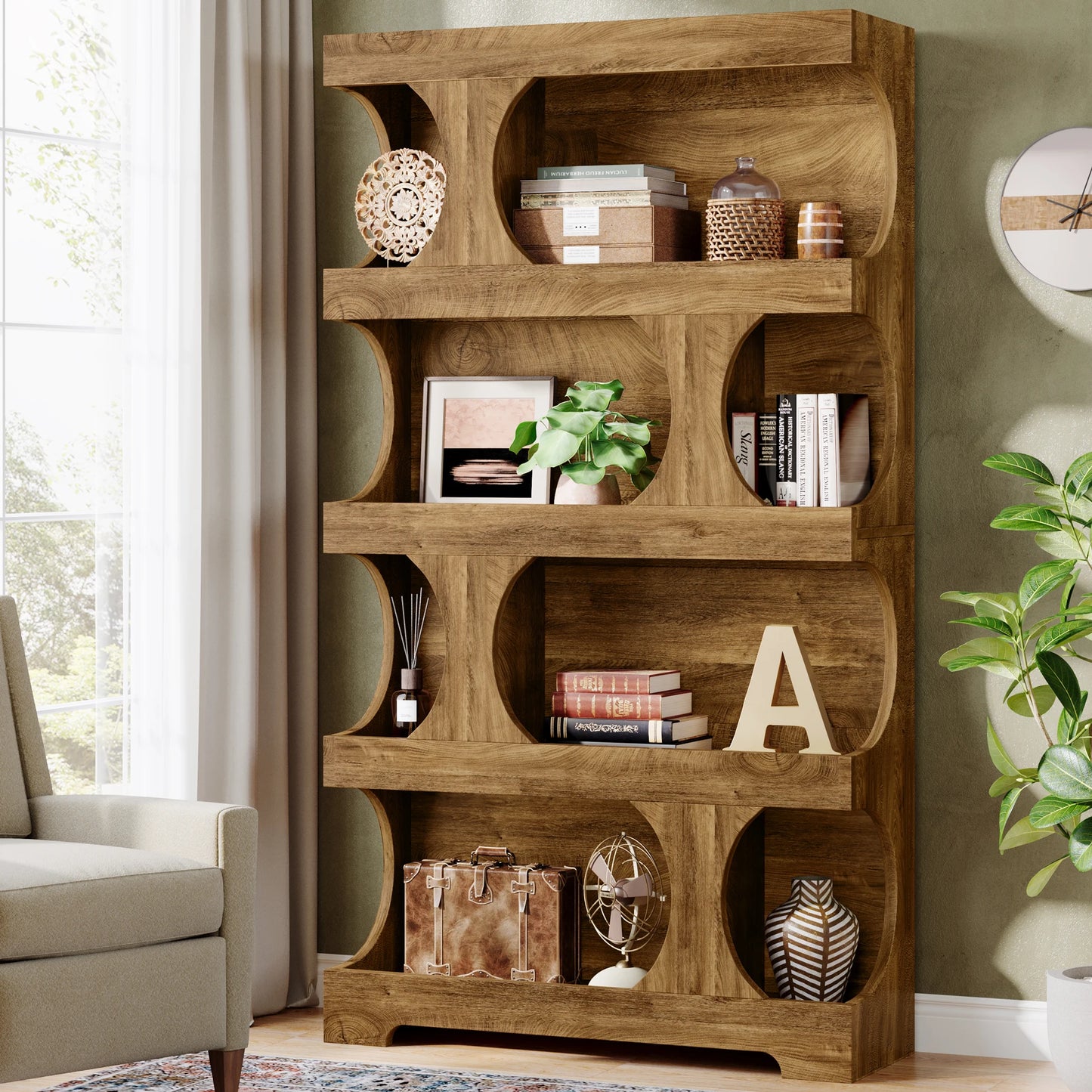 Curves That Work — Tribesigns 71" Tall S-Shaped Bookcase & Display Shelving