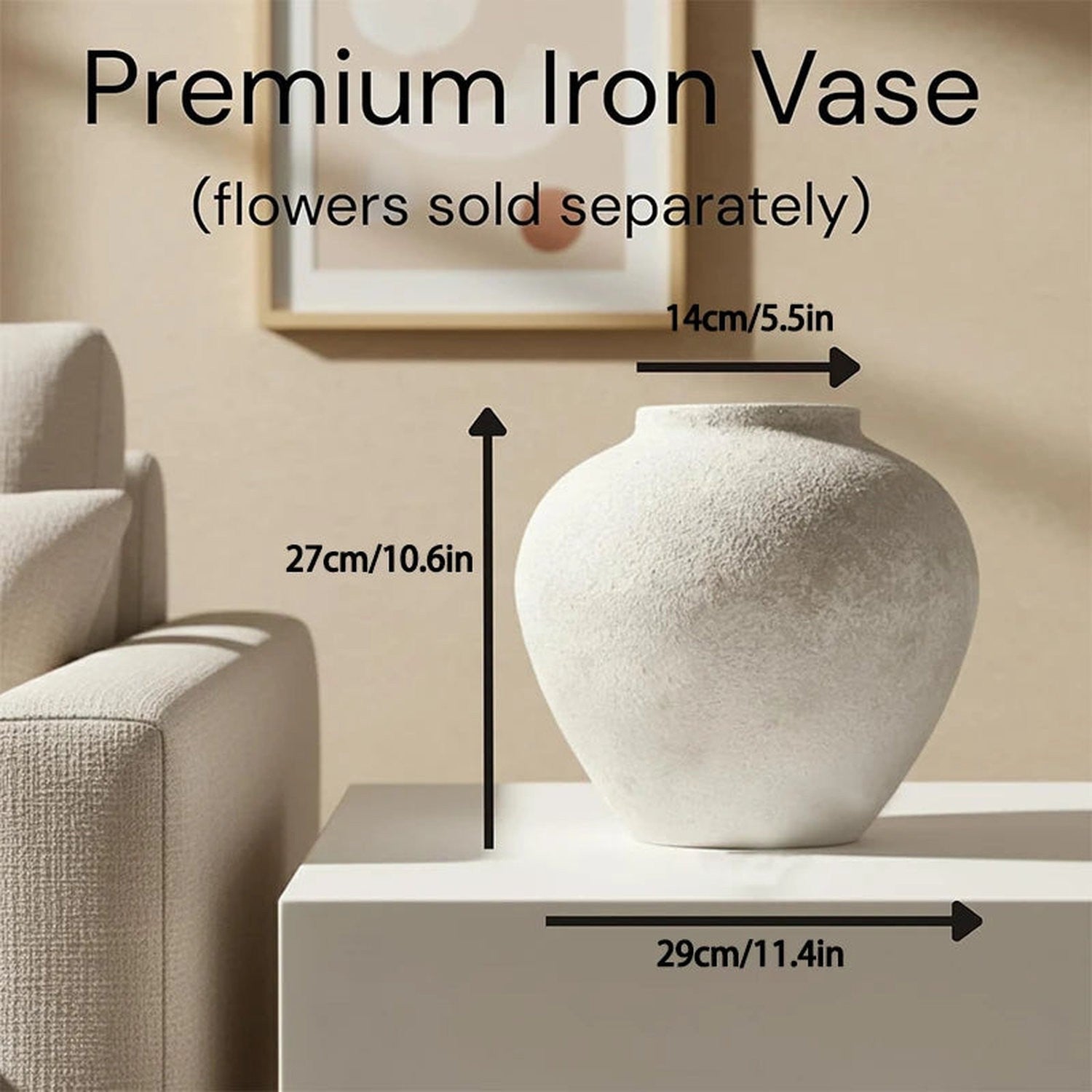 Stone-Texture Round Vase — Large Rustic Centerpiece